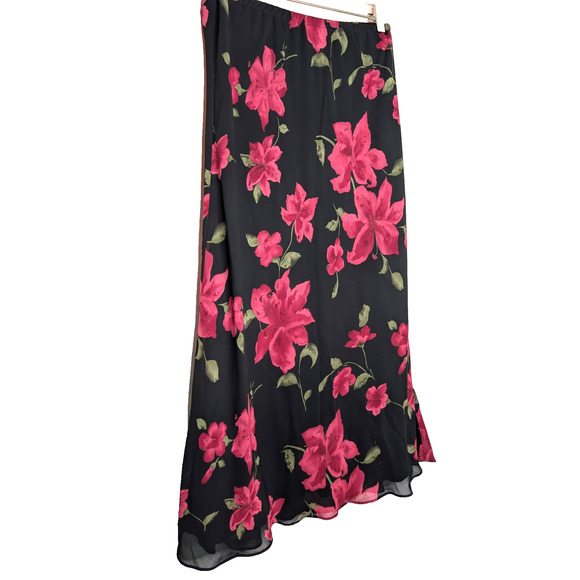 VTG 90s Y2K Floral Sheer Chiffon Whimsigoth Dark Fairy Grunge Boho Midi Skirt 14 - Picture 2 of 8